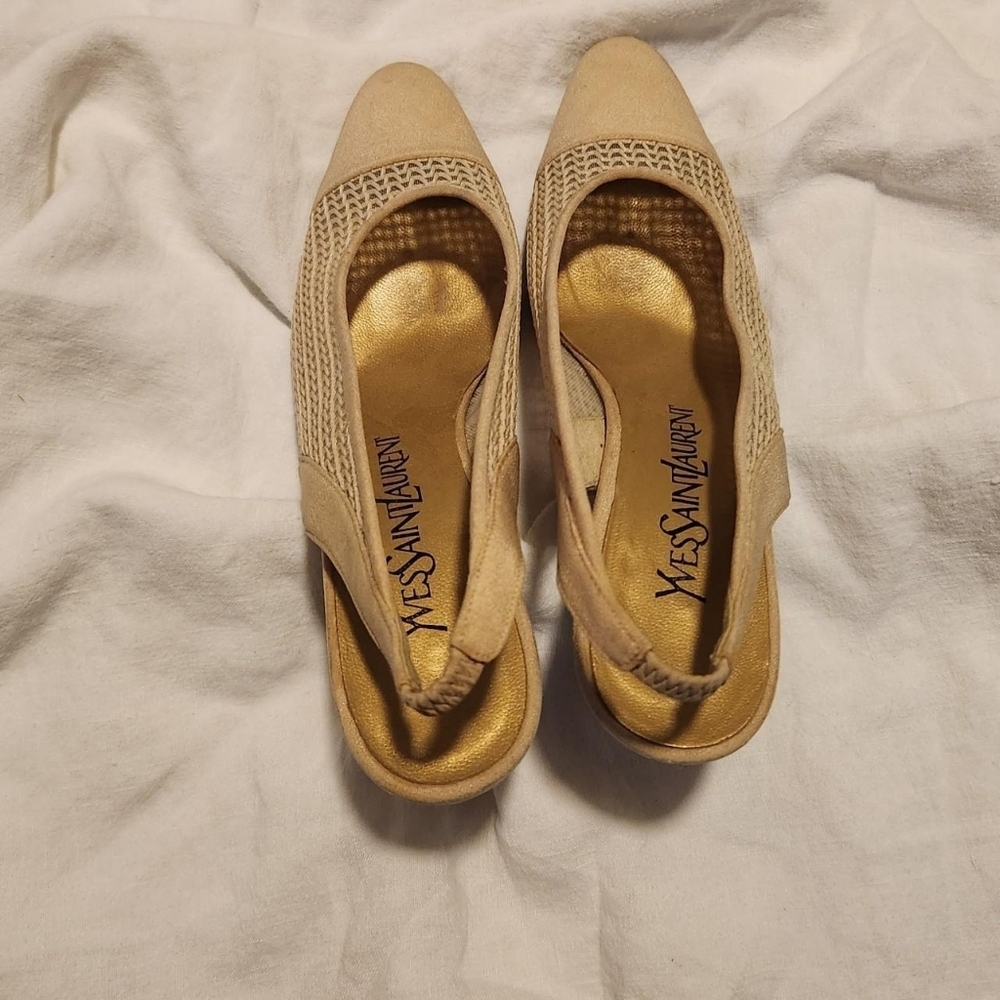 Vintage 1990s Yves Saint Laurent Slingback Heels | Woven Leather | Made in Italy - Picture 3 of 8